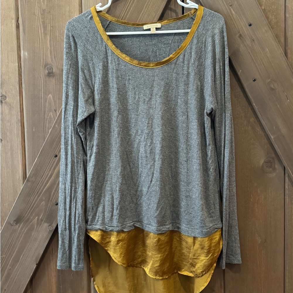 Bordeaux Gray and Gold Long Sleeve Top
